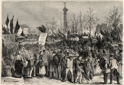 A sonkavásár, Boulevard Bourdon Párizs 4. kerületében, a Place de la Bastille közelében. Egy tábla a márna húsát (Hyperphagia) hirdeti. Metszet a „The Universe illustrious”-ba alkotó: Unknown artist