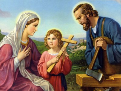 A szent család, a 19. század végi kromolitográfiája Krisztus életét ábrázolja. alkotó: Unknown artist