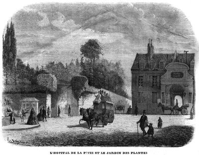 A pitie salpetriere kórház (PITIE-SALPETRIERE) és a párizsi növénykert 1858-ban. alkotó: Unknown artist
