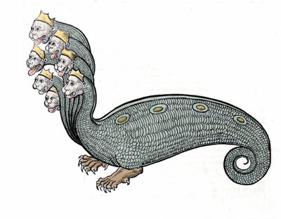 A hét fejű hidra egy vízikígyó, kutyatesttel. alkotó: Unknown artist
