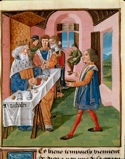 Szicília királyának étele, Arthagogles miniatűr a Jó mórok könyvéből, Nagy Jakabtól (1360-1415/1418), amelyet Berry János hercegnek ajánlott alkotó: Unknown artist