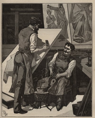 A mozaik: mozaikműhely. Metszet 1885-ből Adolphe BITARD „Les arts et metiers illustres” című könyvében. alkotó: Unknown artist
