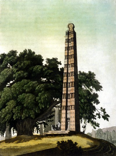 Axum (Aksoum) obeliszkjét az olaszok hozták Rómába 1937-ben. Il Costume antico e moderno, Jules Ferrario, Milánó 1820. alkotó: Unknown artist