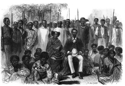 A Sakalaves királynője, Anarina és howa származású férje Franciaország védelme alá került a Madagaszkárról induló expedíció során. Metszet a „” Le Monde Illustré”-ben alkotó: Unknown artist