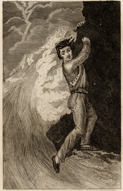 Robinson Crusoe hajótörése, metszet beszúrva Daniel Defoe (1660-1731) „Robinson Crusoe kalandjai”-ba, a librairie d