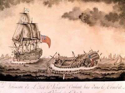 A „bosszúálló” hajótörését az angol flotta Brestnél süllyesztette el 1794.06.01. Metszet 18. század vége, 19. század eleje. alkotó: Unknown artist