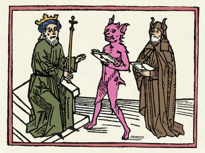 Belial tárgyalása: „Démon Belial átadja megbízólevelét Salamon bírónak” „Vésszet „Béliál peréből” Jacobus de Teramo (vagy Palladino), Ausburg alkotó: Unknown artist