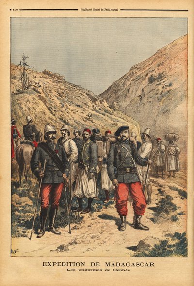 A hadsereg egyenruhái, a madagaszkári expedíció kampányfelszerelése. Metszet a „” Le petit Journal”-ban, 1895.04.21. Selva gyűjteménye. alkotó: Unknown artist