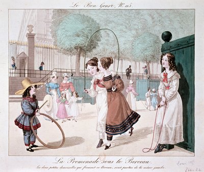 Séta a bölcső alatt: A két kis hölgy, akik ezt a bölcsőt alkotják, ugyanabból a lábból származnak (Jardin des Tuileries), kb. 1840 alkotó: Unknown artist