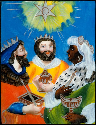 A bölcsek Balthazar, Melchior, Gaspard Üvegfestés vagy névtelen rögzített. 19. század. Párizs. Népszerű Művészeti és Hagyományőrző Múzeum alkotó: Unknown artist