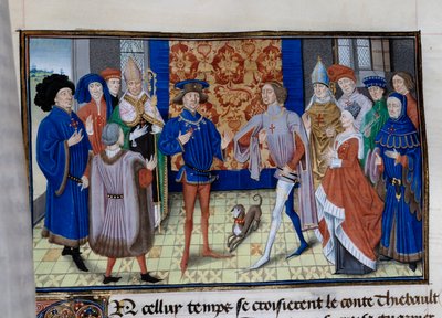 Champagne-i Thibaut III (1179-1201), Lajos (meghalt 1205), Blois és Chartres grófja és IX. flandriai Baudouin (vagy VI. hainaut-i Baudouin), akit I. Baudouinként Konstantinápolyból (1171-1206) ismernek. Miniatűr a "" Chronicle du temps de Herode Antipas"" alkotó: Unknown artist
