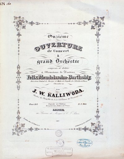 Kalliwoda 11. nyitányának zenei partitúrájának címlapja alkotó: Unknown artist