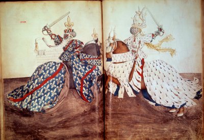 Verseny: A hívó lord és az alperes lord játéka (Bretagne hercege és Bourbon hercege arca). Rene d