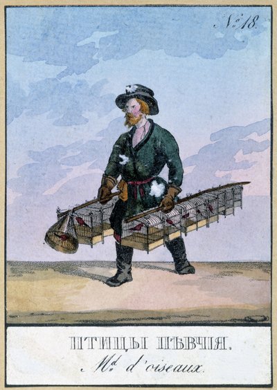 Utazó madárkereskedő - Metszet a XIX alkotó: Unknown artist