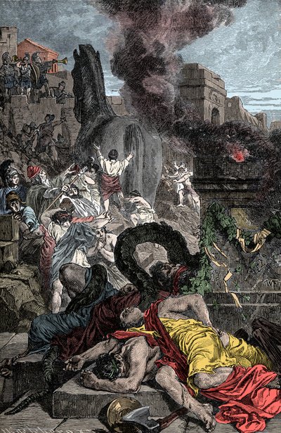 Trójai faló – trójai háború: a faló belép a megerősített városba alkotó: Unknown artist
