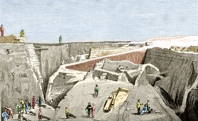Trójai ásatások Heinrich Schliemann vezetésével, sd. 19. század. alkotó: Unknown artist