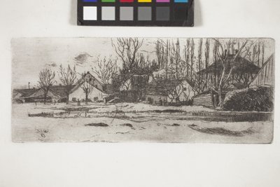 Tümpel vor dem Dorf mit Pappelallee von Unknown artist