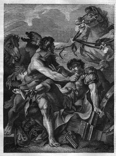 Herkules tizenkét műve: Diomédész Herkules által öl, és a saját lovaival eszik. metszet Jean-Baptiste-Marie (Jean Baptiste Marie) Péter festménye után. (1714-1789) alkotó: Unknown artist