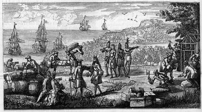 A készletek kéregtelenítése Amerika francia gyarmatain. A tollrajz a Depot des Fortifications-ben őrzött „Oisivetes” kéziratában Vauban emlékiratának fejét helyezi el „A kolóniák”-on. Metszet „” La Nature: revue des sciences et d alkotó: Unknown artist