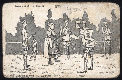 Egyesült Királyság: A humoros képeslapot Franciaországban készítették az első világháború alatt a brit hadsereg számára. alkotó: Unknown Artist