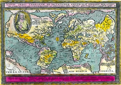 Univerzális földrajzi térkép (World Map) 1596-ból. Metszet. Magángyűjtemény. alkotó: Unknown artist