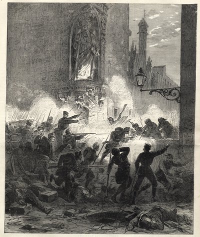 Republikánusok felkelése Katalóniában: harcok Barcelonában 1869. szeptember 25-ről 26-ra virradó éjszaka - Sexenio Democratico (hat év demokratikus) - Spanyolország Francisco Serranos tábornok uralma alatt 1869/1870 - Republikánus felkelés Katalóniában: ba alkotó: Unknown artist