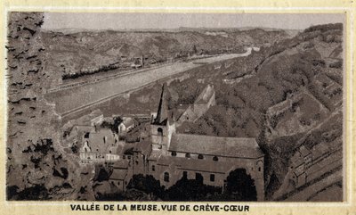 Vallee de la Meuse: kilátás a Creve Coeur-re (Creve-Coeur vagy Crevecoeur), Vallónia, Belgium. A 19. század végének kromolitográfiája. alkotó: Unknown artist