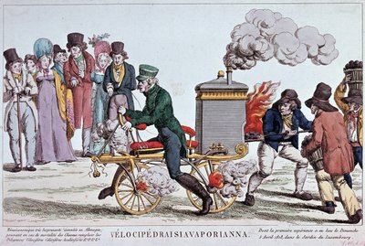 Velocipedraisiavaporianna: steam velocipede - metszet 1818 körül, Bibl. Párizs városának. alkotó: Unknown artist