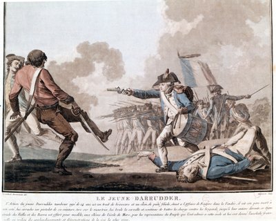 Vendée lázadása: az ifjú Darruder. Ez a hazafias hősiesség példája, mivel Darruder egy 14 éves fiú volt, aki elvette a holtan fekvő apja fegyverét, hogy megölje bérgyilkosát és folytassa a harcot. 1793. alkotó: Unknown artist