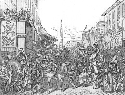 A Via del Corso Rómában az 1836-os karnevál (Carnevale) idején. alkotó: Unknown artist