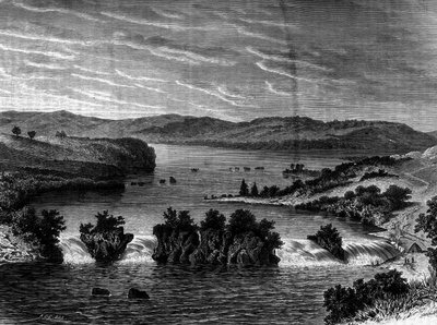 Kilátás a Victoria-tóra, Afrika. Metszet a „The Journal of Youth”-ban alkotó: Unknown artist