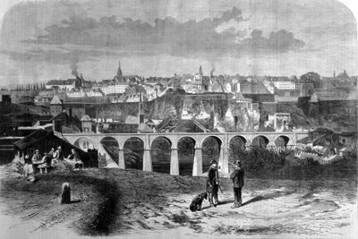 Kilátás Luxemburg városára. 19. századi metszet. alkotó: Unknown artist
