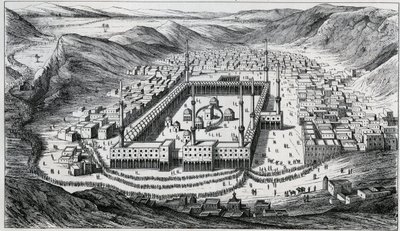 Kilátás Mekkára és nagy mecsetjére a zarándoklátogatás idején - 19. századi metszet alkotó: Unknown artist