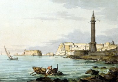 Kilátás Nápolyra a kikötőből. A bal oldalon a Castel dell