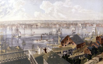 Kilátás a New York-i kikötőre. SD litográfia a 19. század közepe táján. alkotó: Unknown artist