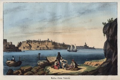 Valletta (Málta) kilátása a 19. században - metszet a „Szokások és hagyományok az Univerzum minden népének” című könyvéből. Azaz: A kormányzat, a törvények, a milícia, a vallás története a legtávolabbi időktől napjainkig "1856 alkotó: Unknown artist