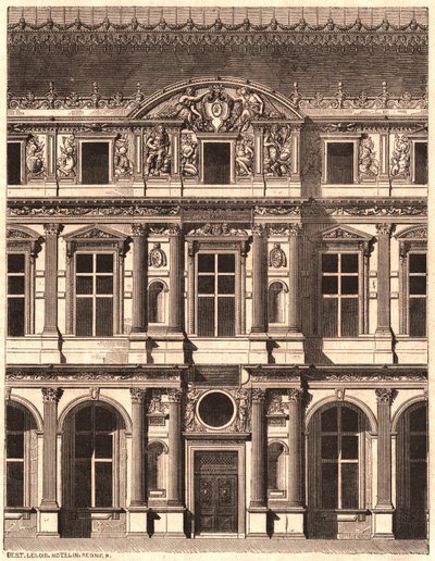 Kilátás a Louvre udvarának elülső részének egy részére, Párizs, Franciaország alkotó: Unknown