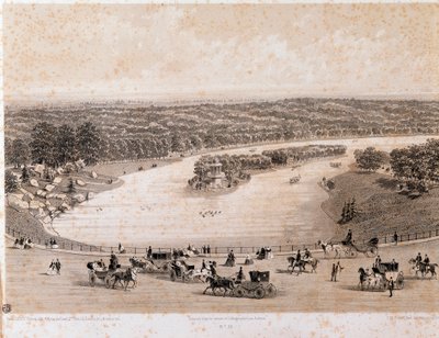 Kilátás a Bois de Boulogne-ra Párizsban. Litográfia 1850-ből. Magángyűjtemény alkotó: Unknown artist