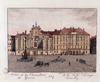 Kilátás a bécsi háborús kancellária szállodára. Ausztria Metszet 1815-ből Magángyűjtemény alkotó: Unknown artist