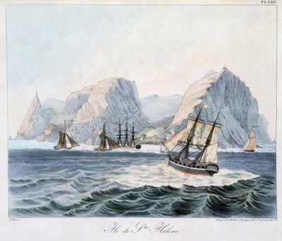 Szent Ilona szigetének látványa a „” Napéjegyenlőségi régiók látképei és tájai, világ körüli utazás során összegyűjtve”, sd. század eleje alkotó: Unknown artist