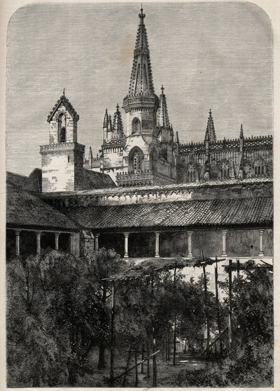 Kilátás a portugáliai Bathala kolostorra. Metszet a „The Illustrous Universe”-be alkotó: Unknown artist