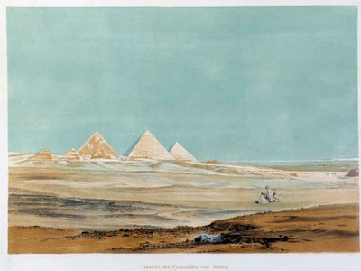 Kilátás a gízai piramisokra (Giza, Giza, Giza), Egyiptom. Illusztráció a 19. századi Párizsról, a francia főiskoláról alkotó: Unknown artist