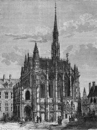 Kilátás a párizsi Sainte Chapelle templomra. Metszet a L