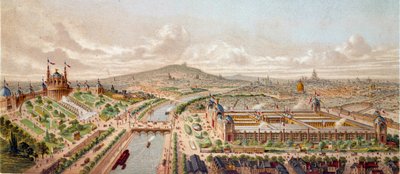 Kilátás az 1878-as párizsi egyetemes kiállításra Metszet a 19. századi Párizsról, B.N. alkotó: Unknown artist
