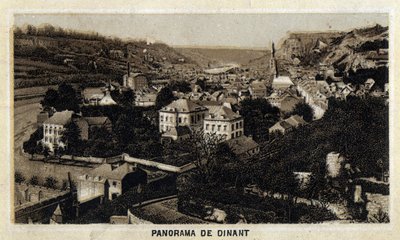 Kilátás Dinant városára, Vallónia, Belgium. század végi kromolitográfiája. alkotó: Unknown artist
