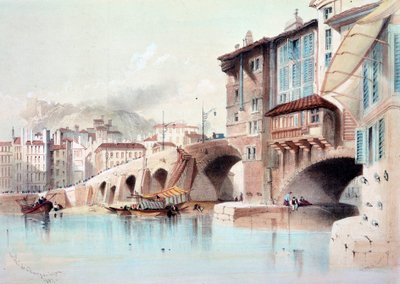 Kilátás Lyon városára és a Pont de Charge-ra. Akvarell 1837-ből. Paris, B.N. alkotó: Unknown artist