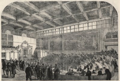 Kilátás a deputes szobára a Palazzo Vecchio Firenzében, Olaszországban. Metszet a „” L