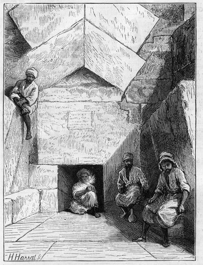 Kilátás a Kheopsz piramis (Cheops, Keops, Khoufu, Khufu) bejáratára Guizehben (Guiseh, Giza, Giza), Egyiptom alkotó: Unknown artist