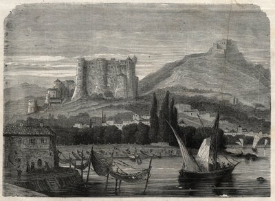 Kilátás az olaszországi La Spezia erődjére. Metszet a „The Illustrous Universe”-be alkotó: Unknown artist