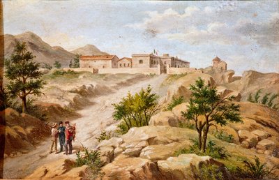 Az olasz hazafi és a Risorgimento Giuseppe Garibaldi (1807-1882) hőseinek háza a Caprera (Szardínia) Garibaldi két paraszttal a kép bal oldalán. A 19. századi római Museo del Risorgimento névtelen festménye alkotó: Unknown artist